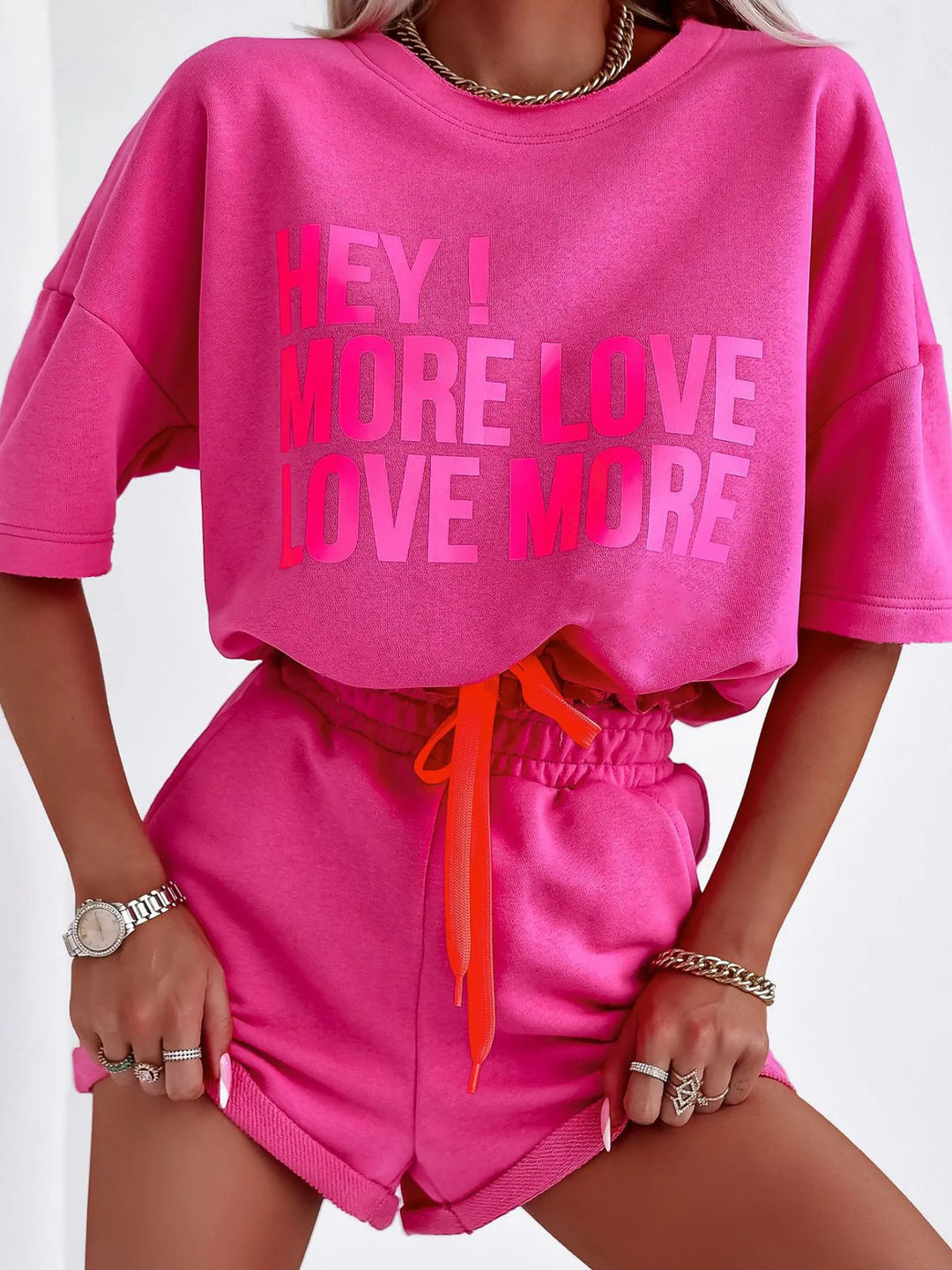 Letter Graphic Top and Shorts Set