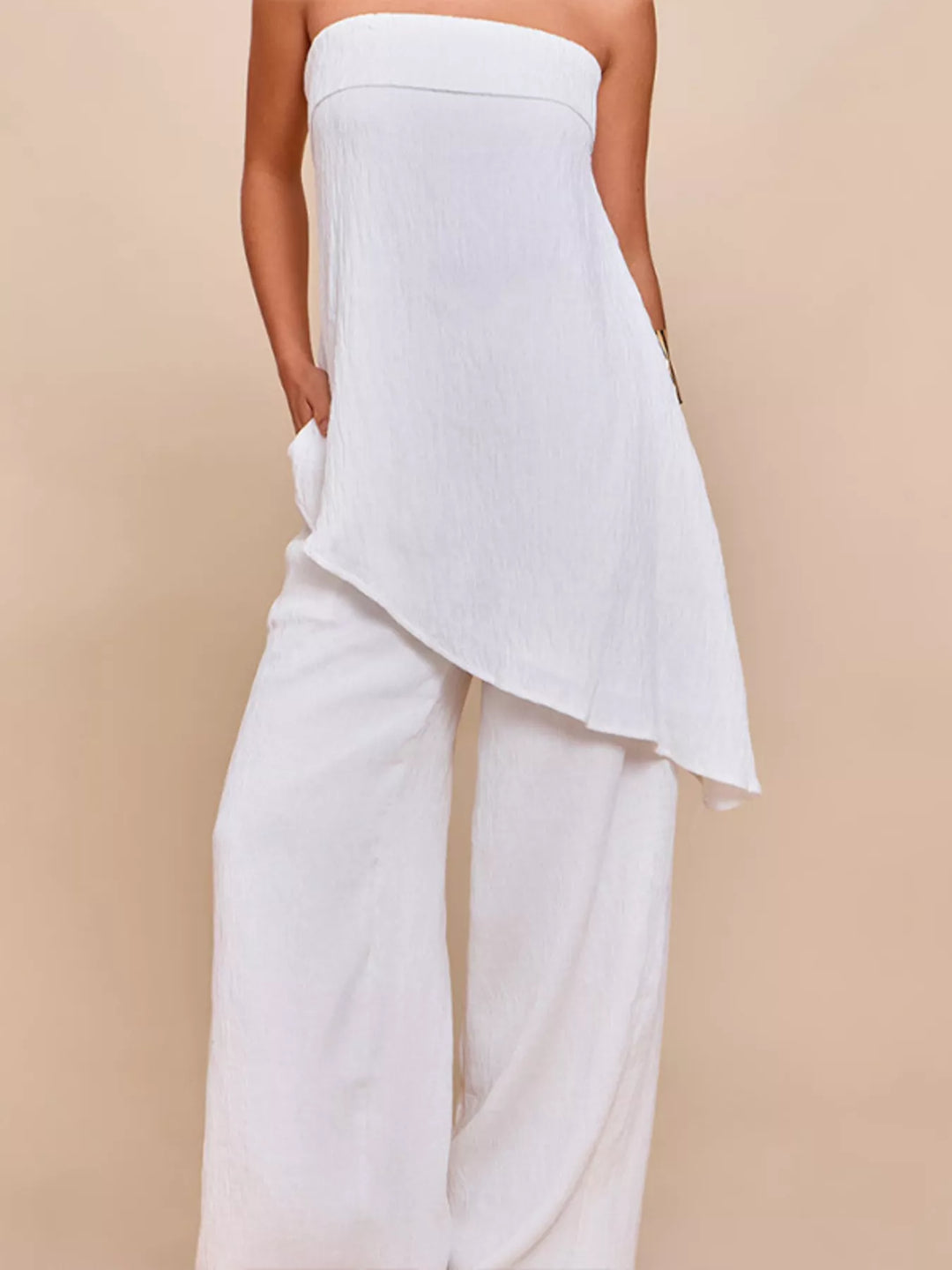 Full Size Asymmetrical Hem Tube Top and Pants Set Plus Size