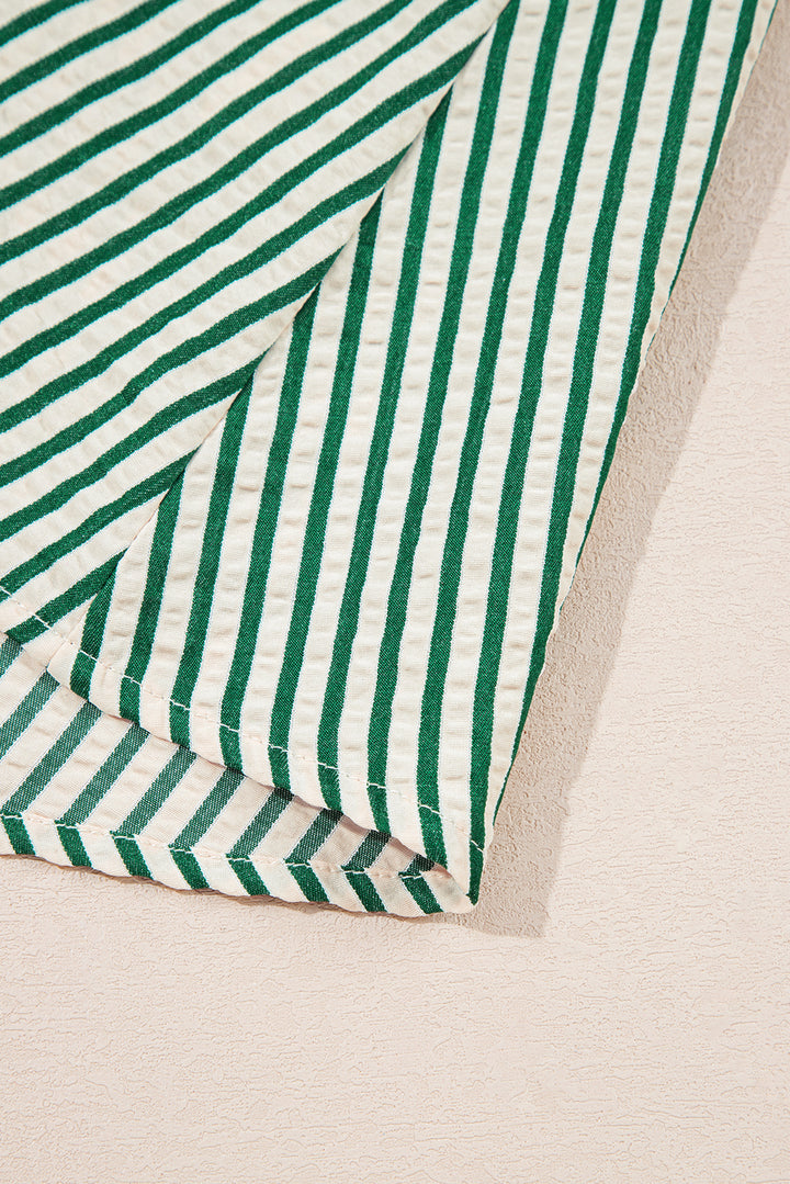 Green Stripe V Neck Zip Front Cinched High Waist Midi Dress