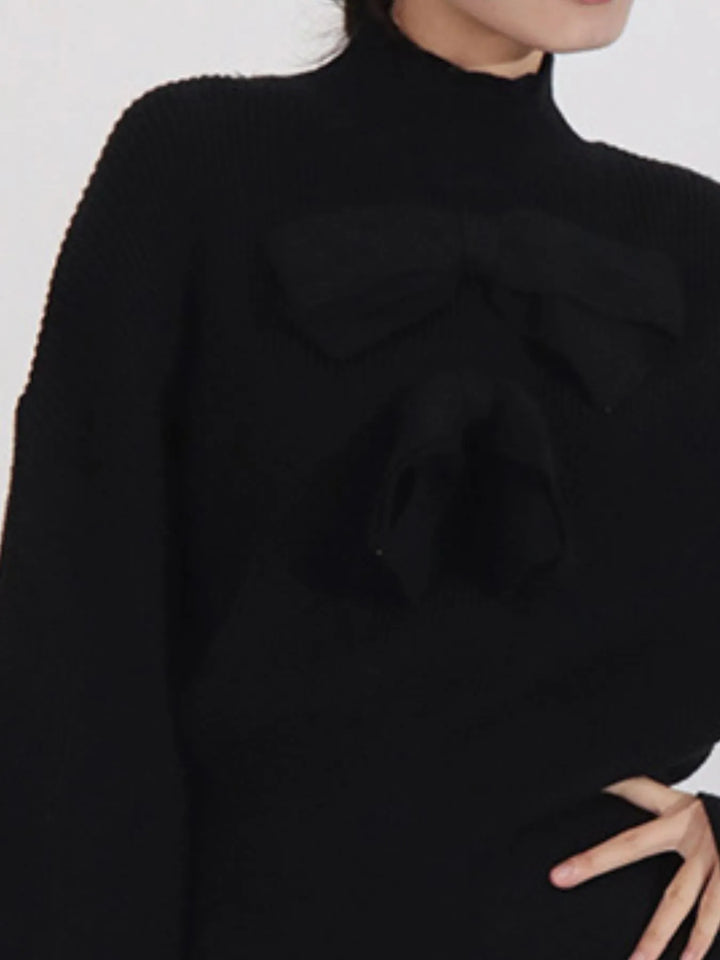 Bow Front Turtleneck Long Sleeve Sweater
