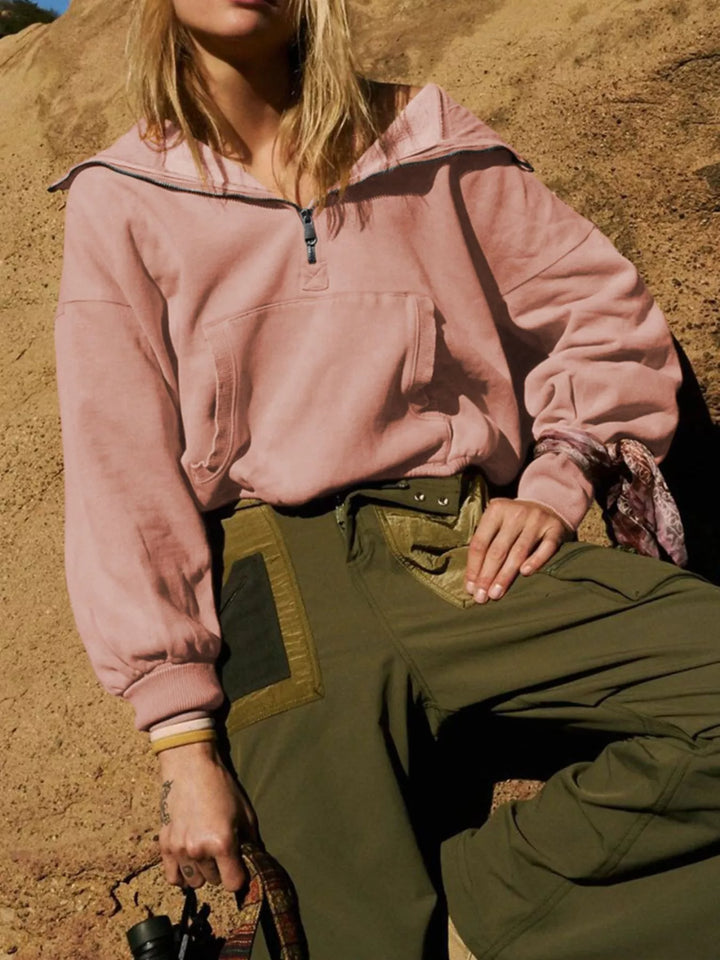Half-Zip Dropped Shoulder Hoodie