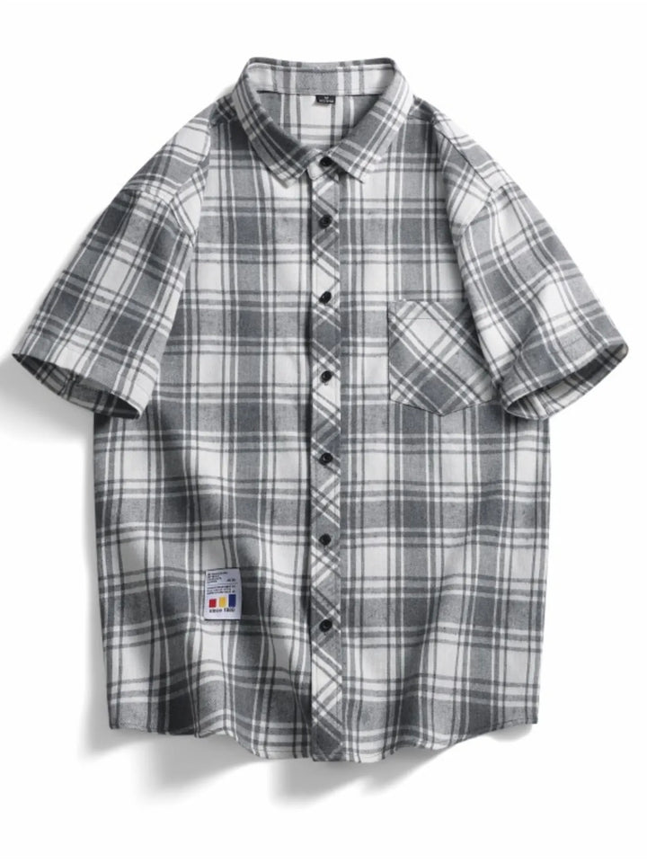 Men's Plus Size Casual Plaid Short Sleeve Shirt