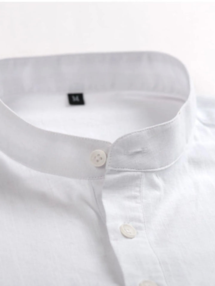 Men's Full Size Mandarin Collar Roll-Up Sleeve Shirt Plus Size