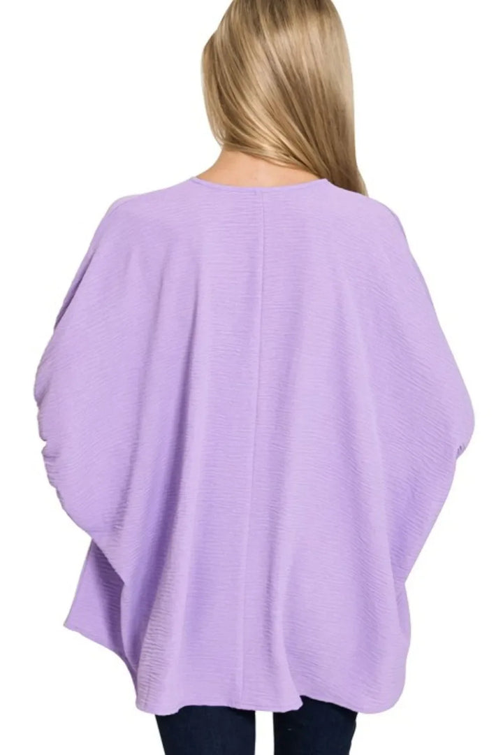 Zenana Woven Airflow V-neck Puff Half Sleeve Top