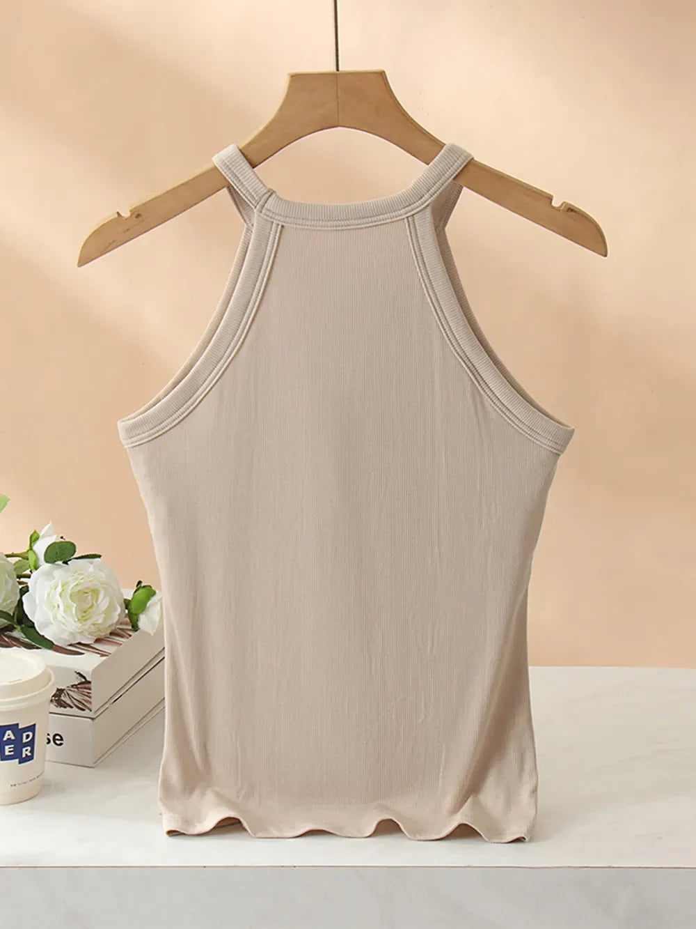 Grecian Neck Tank With Chest Pads