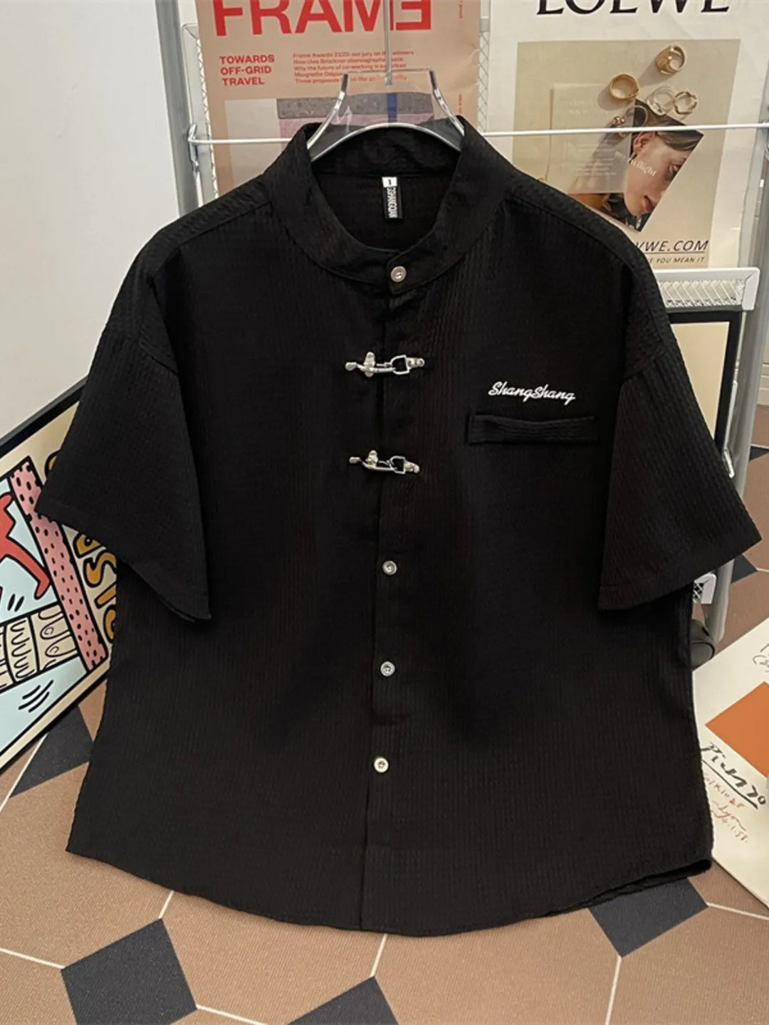 Men's Plus Size Texture Button Up Short Sleeve Shirt
