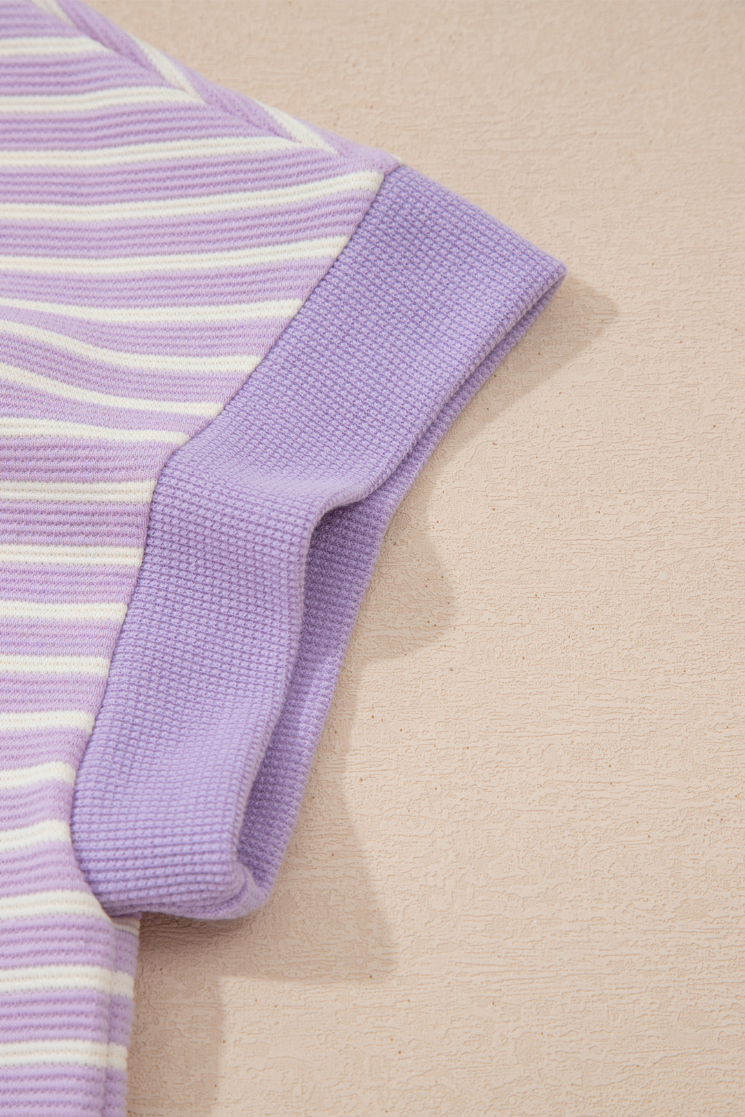 Purple Stripe Striped Colorblock Paneling Collar Cuff Hem Texture T-Shirt