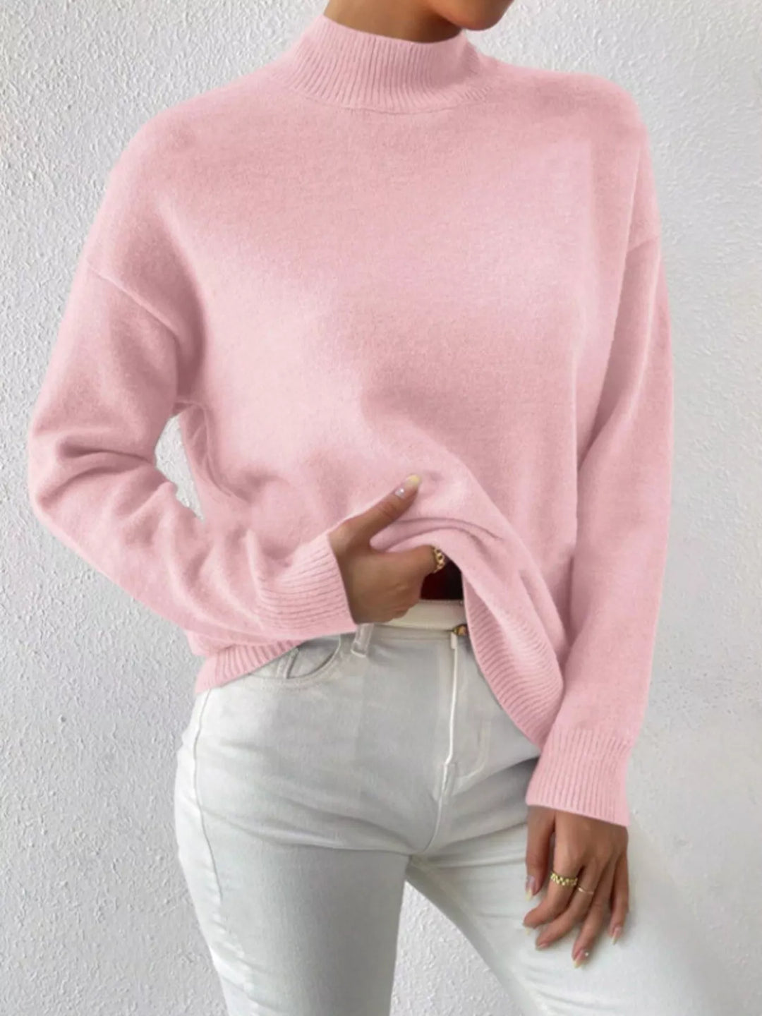 Mock Neck Dropped Shoulder Sweater