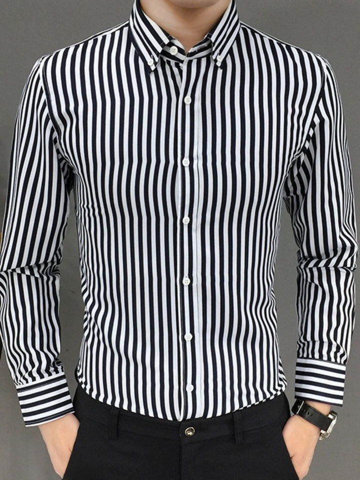 Men's Plus Size Striped Button Up Long Sleeve Shirt