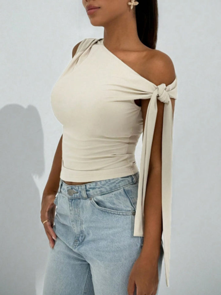 One-Shoulder Tie Detail Top
