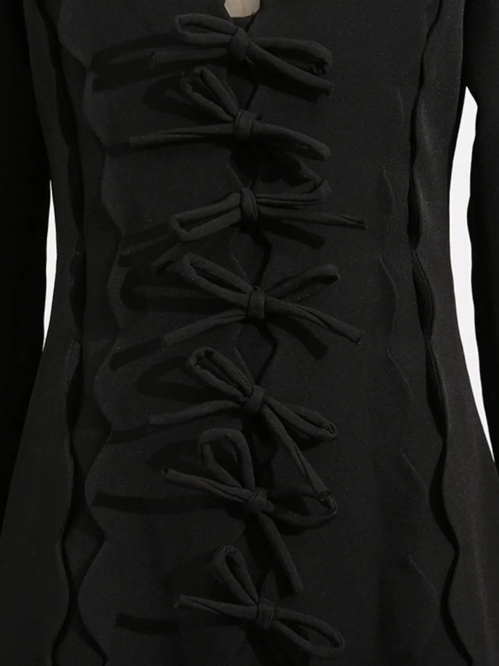 Long Sleeve Bow Front Midi Dress