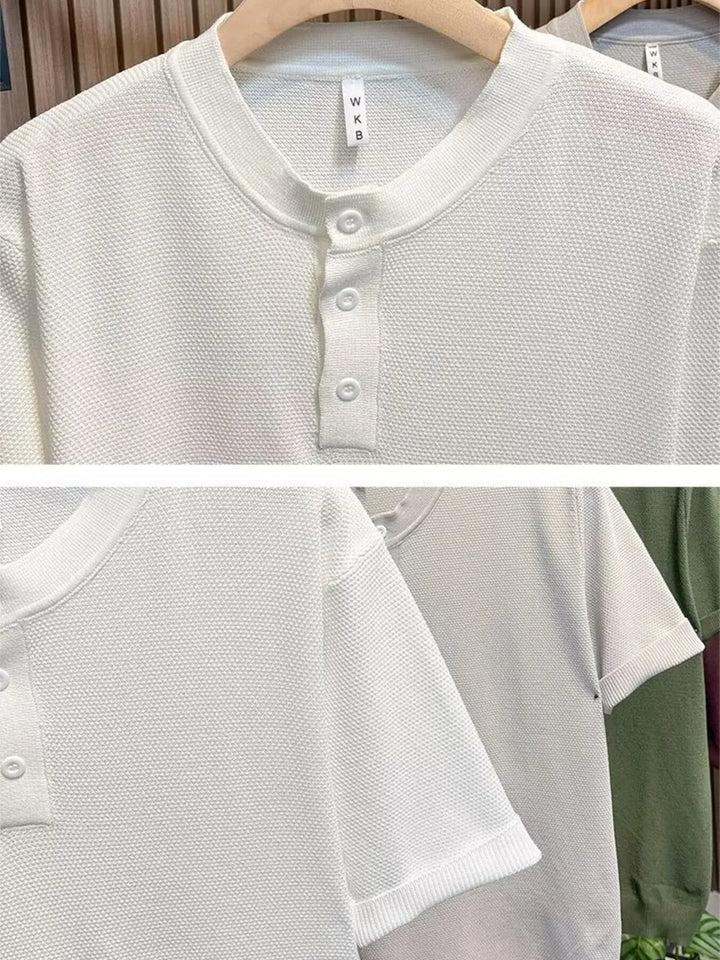 Men's Full Size Classic Short Sleeve Knit T-Shirt with Button Detail Plus Size