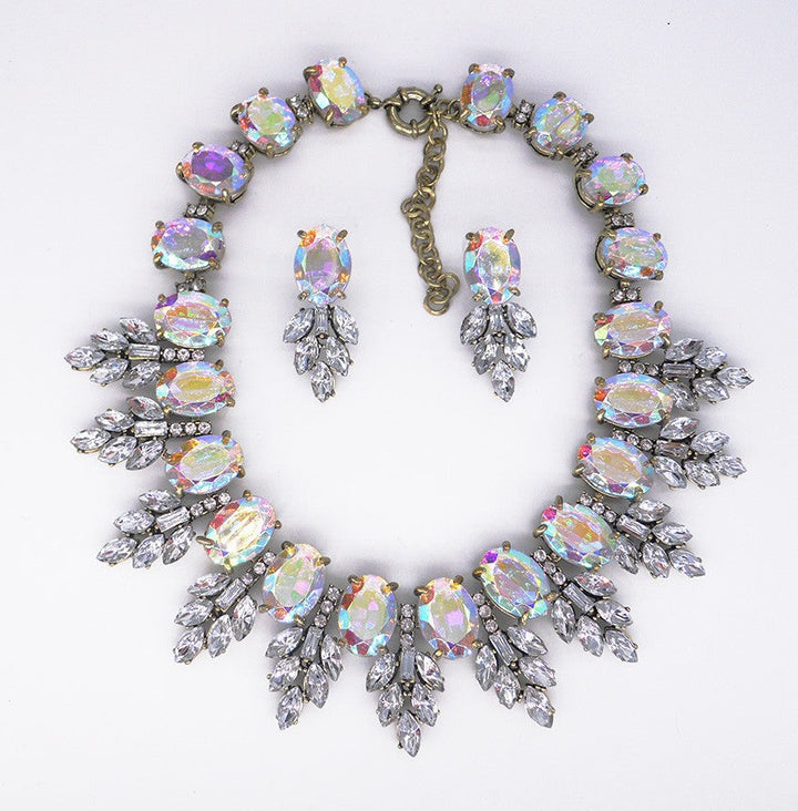 Accessories Handmade Exaggerated Colorful Crystal Necklace Earrings Suite