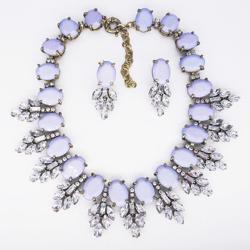 Accessories Handmade Exaggerated Colorful Crystal Necklace Earrings Suite