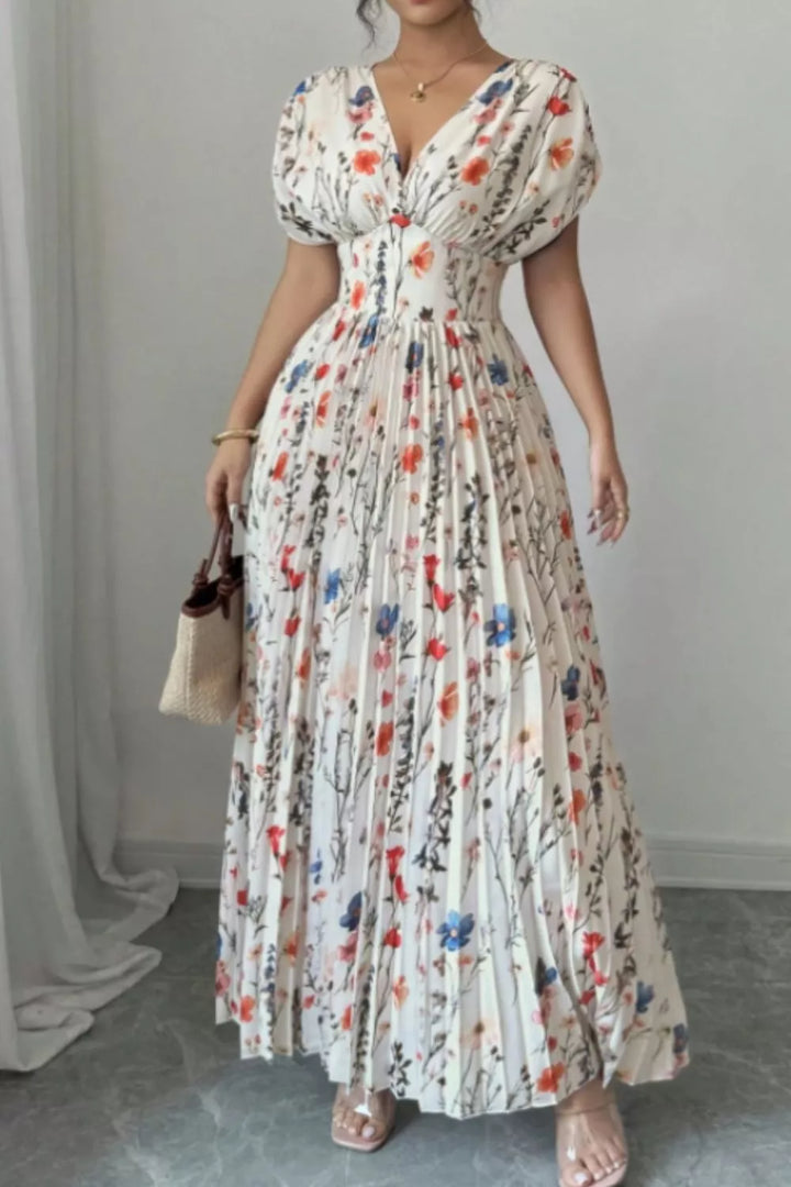 Floral Print Pleated Maxi Dress