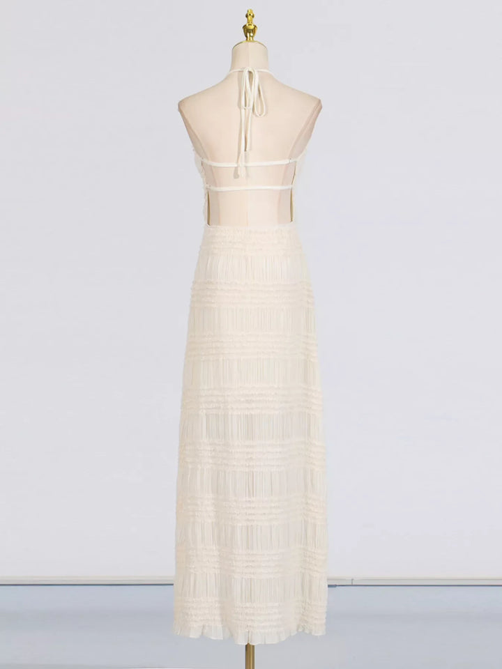 Ruched Halter Neck Maxi Dress