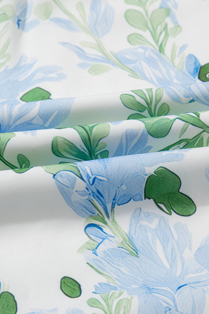 Mini-robe à manches courtes superposées et à bordures contrastées bleu ciel