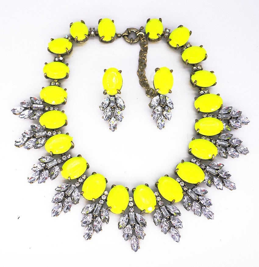 Accessories Handmade Exaggerated Colorful Crystal Necklace Earrings Suite