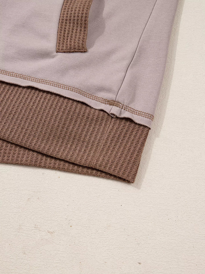 Oversize Waffle Patchwork Exposed Seam Casual Hoodie