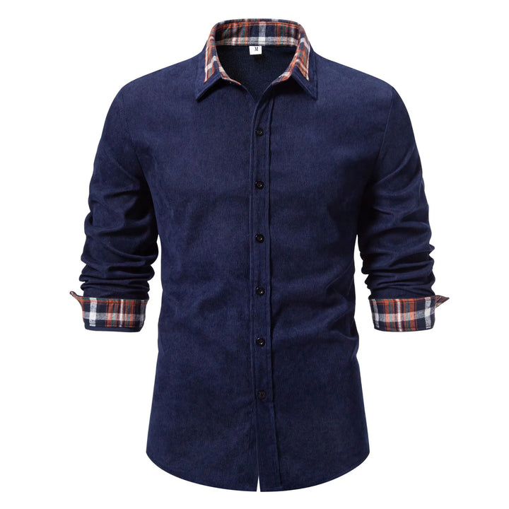 Men's Casual Shirt with Plaid Contrast Details