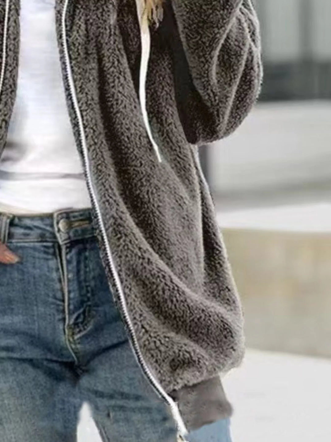 Full Size Cozy Fleece Zip-Up Hooded Jacket Plus Size