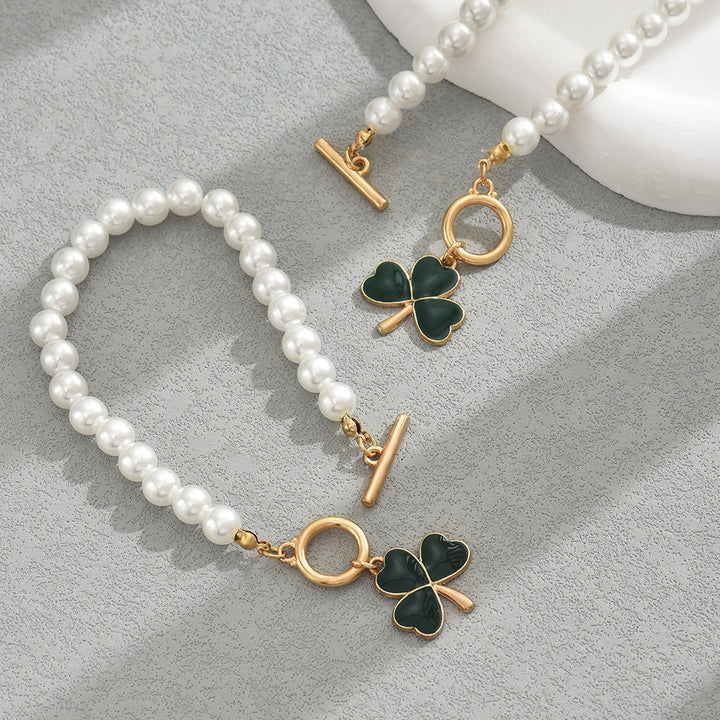 2026 Minimalist Heart Clover Women Jewelry Set, Niche Beaded Design Matching Clavicle Chain & Bracelet, Elegant Daily Matching Accessories