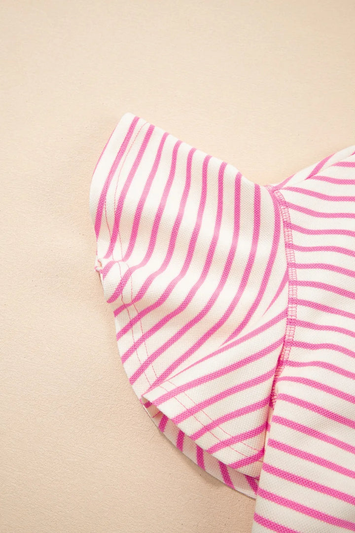 Striped Flounce Sleeve Casual Blouse