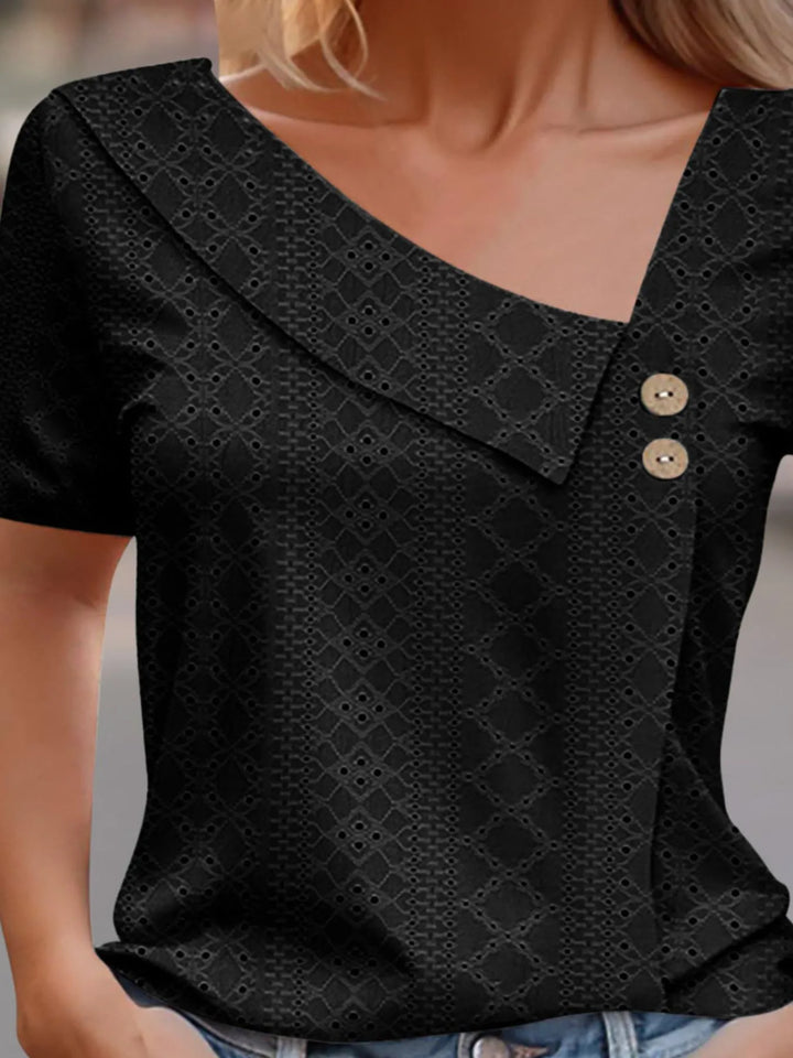 Eyelet Asymmetrical Short Sleeve T-Shirt