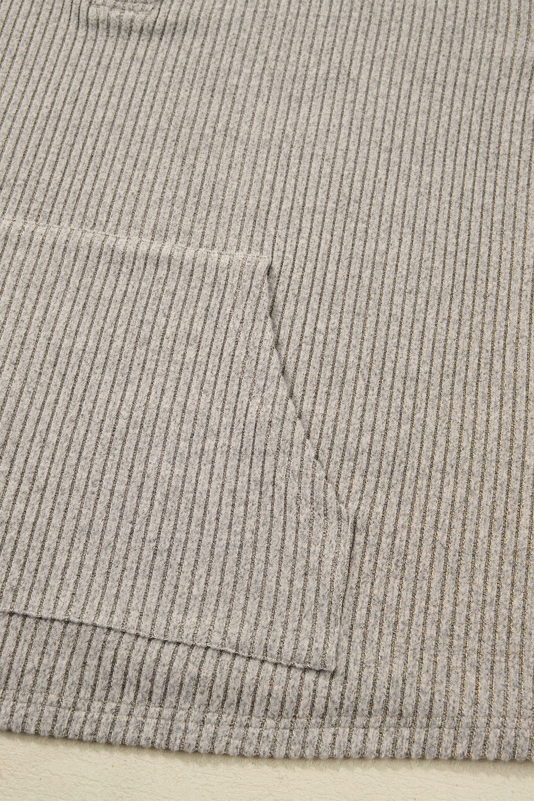 Simply Taupe Plus Size Ribbed Knit Kangaroo Pocket Henley Long Sleeve Top