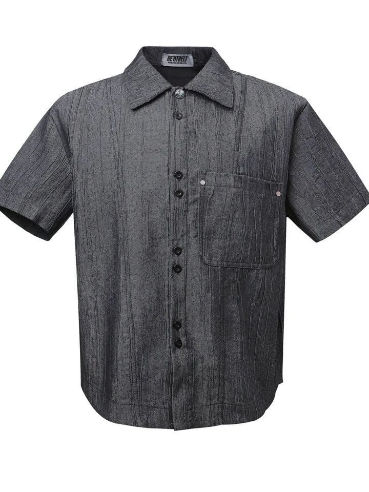 Men's Textured Button-Down Shirt with Front Pocket
