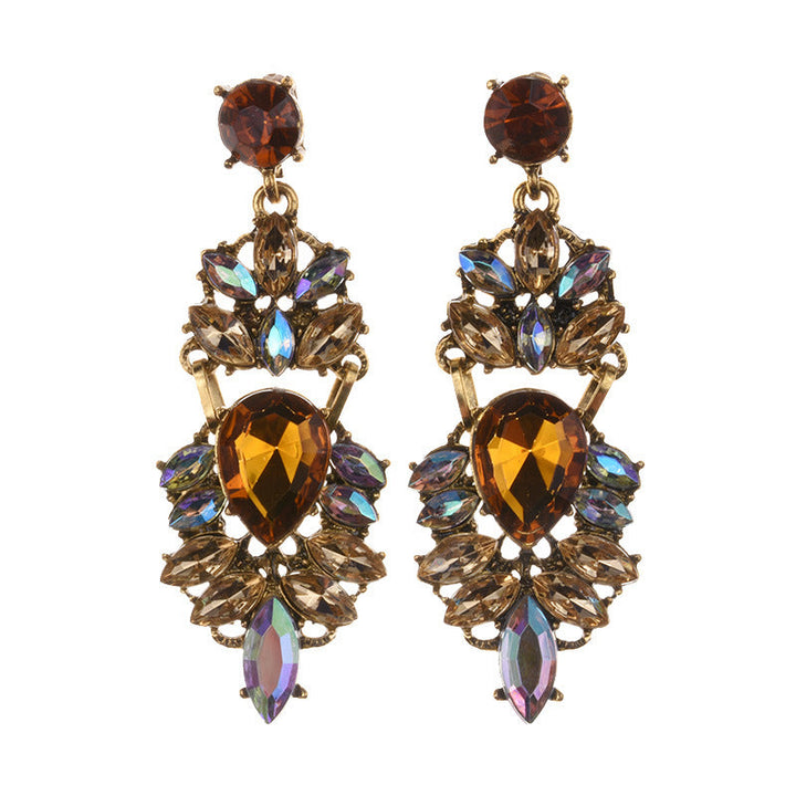 Ornament Exaggerating Earrings Retro Alloy Trendy Earrings Geometric Abstract Diamond Embedded Long Earrings