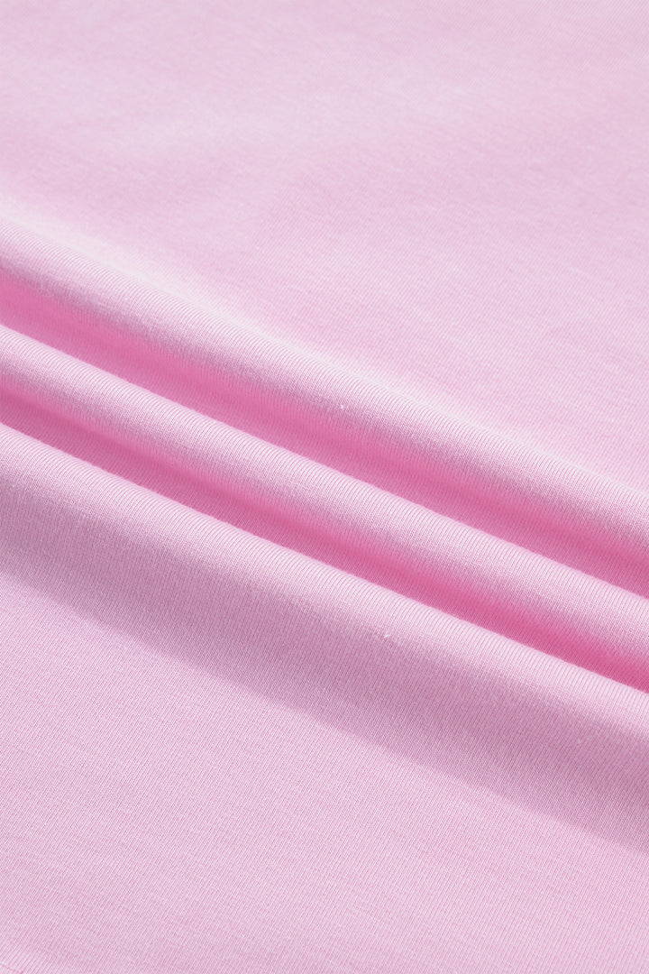 Gossamer Pink Embroidered Bow Detail Color Block Loose Tee