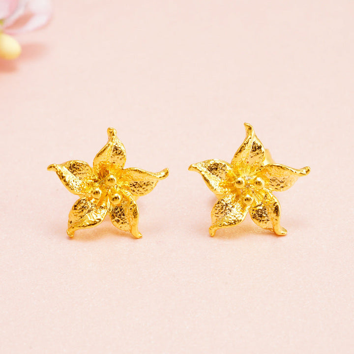 Versatile Sandblasted Gold Flower Elegant Womens Earrings
