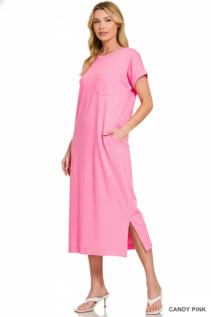 Zenana Round Neck Short Sleeve Midi Dress