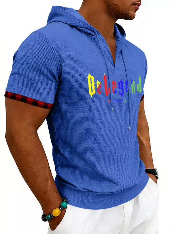 Men's Full Size Letter Graphic Short Sleeve Hooded Top Plus Size