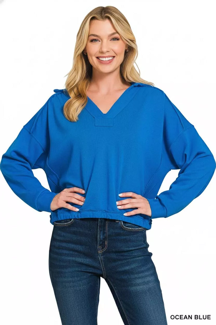 Zenana French Terry Collared Exposed Seam Sweatshirt