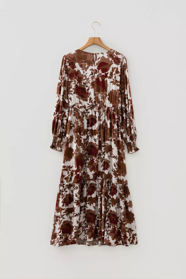 Floral Puff Sleeve Smocked Bodice Ruffled Maxi Dress
