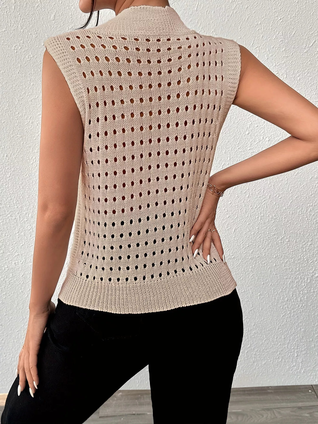 Hollow Out Round Neck Knit Tank