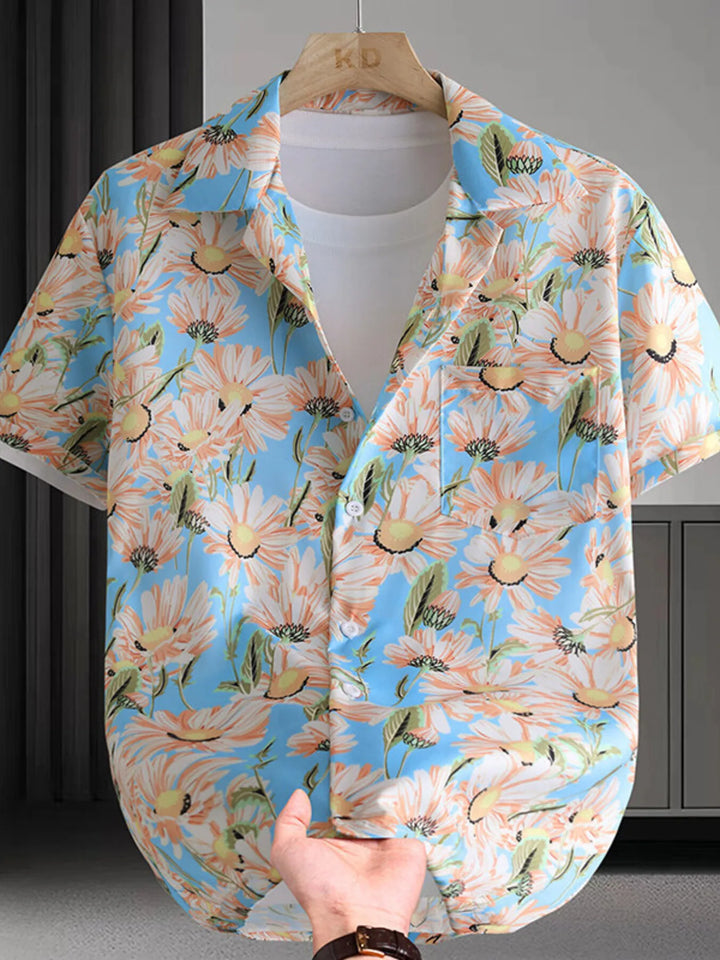 Men's Plus Size Printed Button Up Short Sleeve Shirt