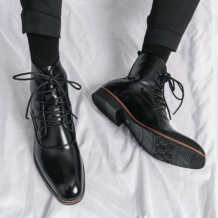 Mens Shoes British-style Height-increasing Leather Boots Hairstylist-pointed-toe Leather Shoes