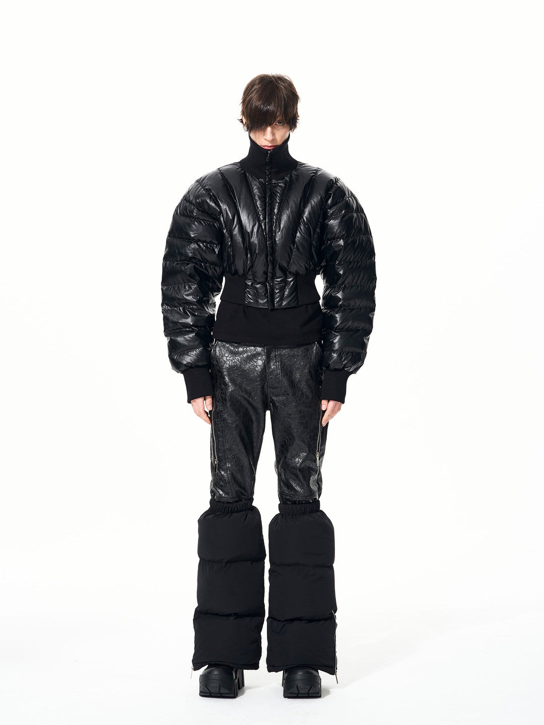 Mens Warm Stand-Up Collar Duck Down Puffer Jacket With Batwing Sleeves