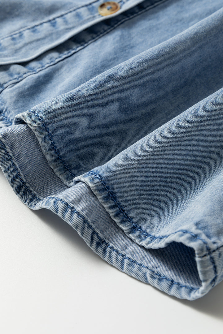 Beau Blue Ruffled Peter Pan Collar Western Denim Shirt