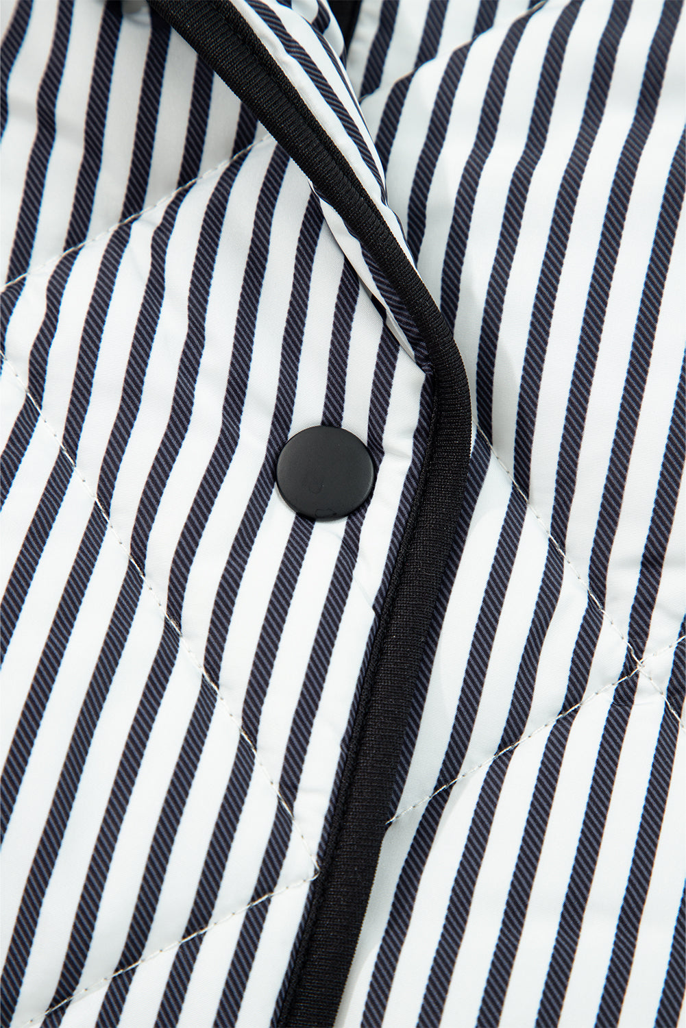 Black Stripe Contrast Trim Snap Button Collared Winter Vest