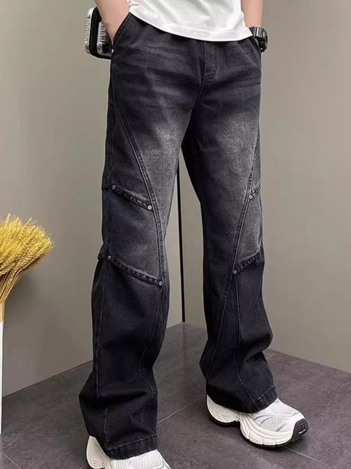 Men's Full Size Vintage Wash Wide Leg Jeans Plus Size