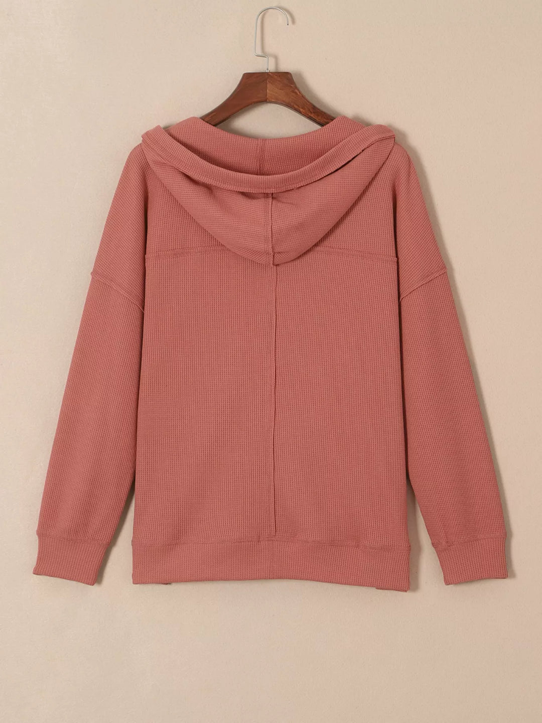 Drawstring V-Neck Waffle Knit Casual Hoodie