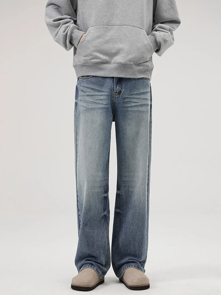 Men's Full Size Vintage Washed Wide Leg Relaxed Fit Jeans Plus Size