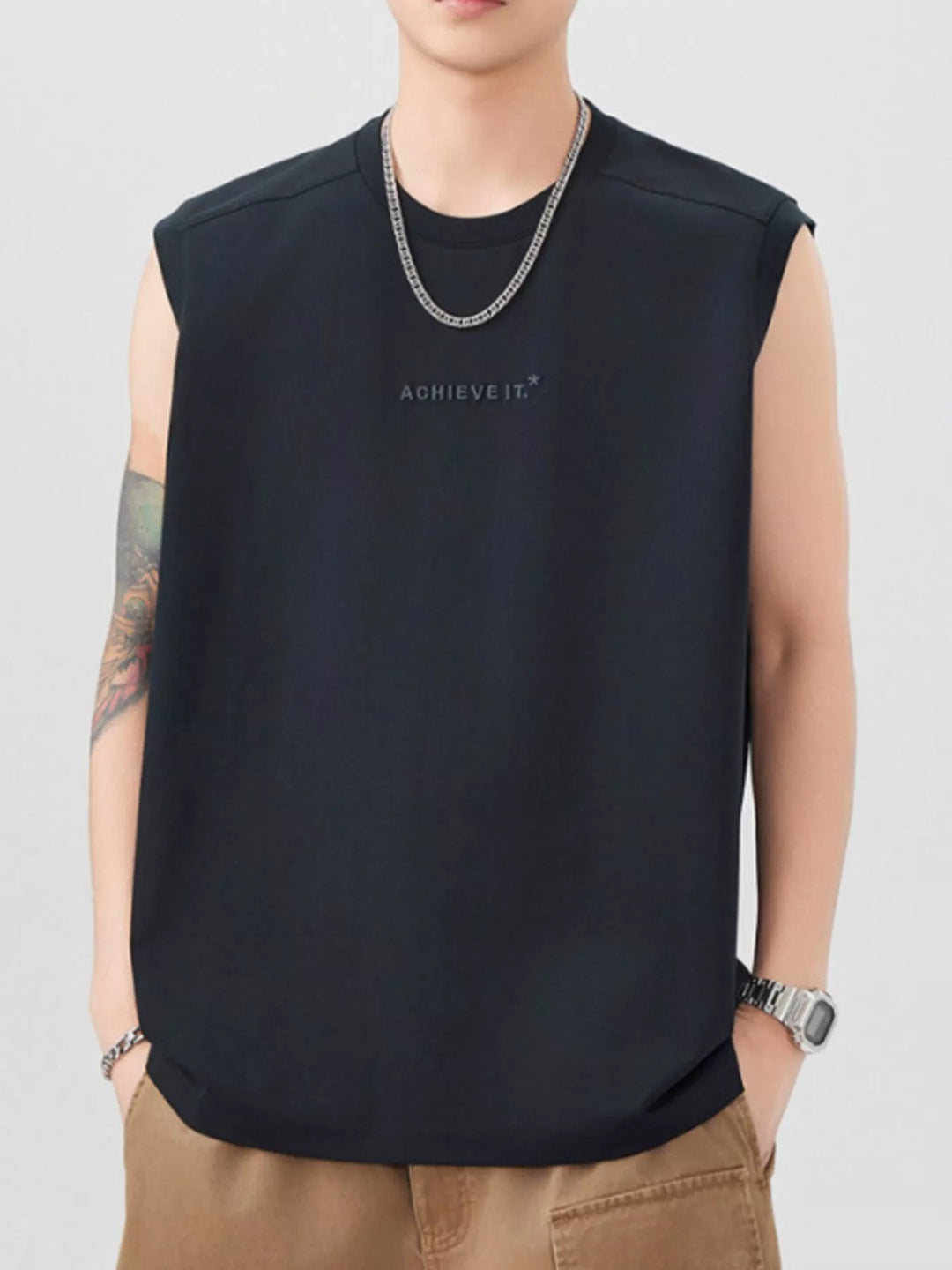 Men's Plus Size Letter Round Neck Tank