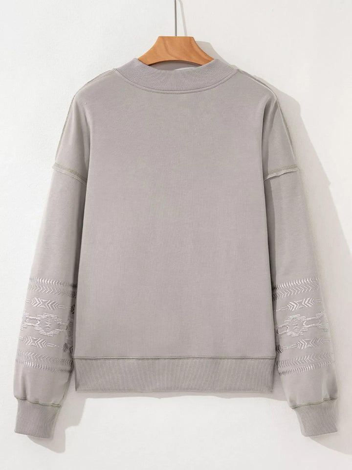Aztec Embroidered Western V Neck Sweatshirt