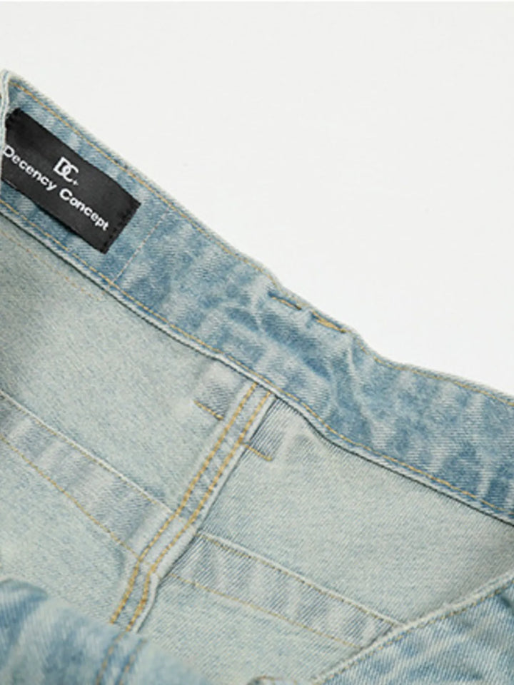 Men's Wash Pleated Wide Leg Jeans