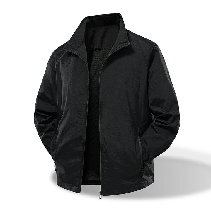 Men's Nylon Stretch Workwear Jacket - Outdoor Casual Multi-Pocket Loose Fit Coat For Hiking And Daily Wear